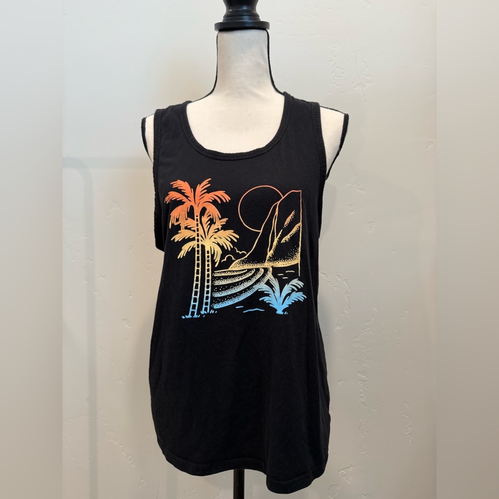 Old Navy Black Tank Top with Tropical Print | Women’s Size Medium